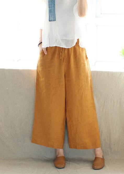 French Spring Pants Yellow Design Elastic Waist Pockets Wild Pants