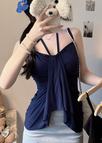 Navy Silm Fit Cotton Beach Vest Summer