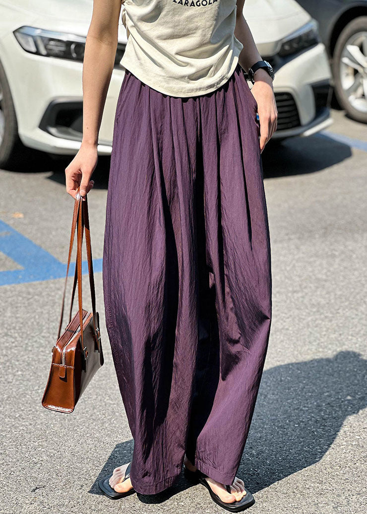 Purple Pockets Elastic Waist Cotton Pants Summer