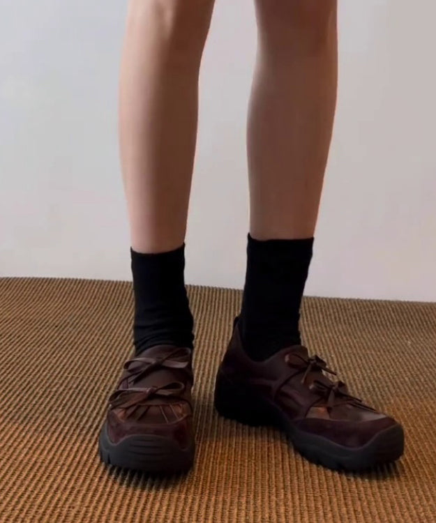 Brown Faux Leather Loafers for Splicing Bow