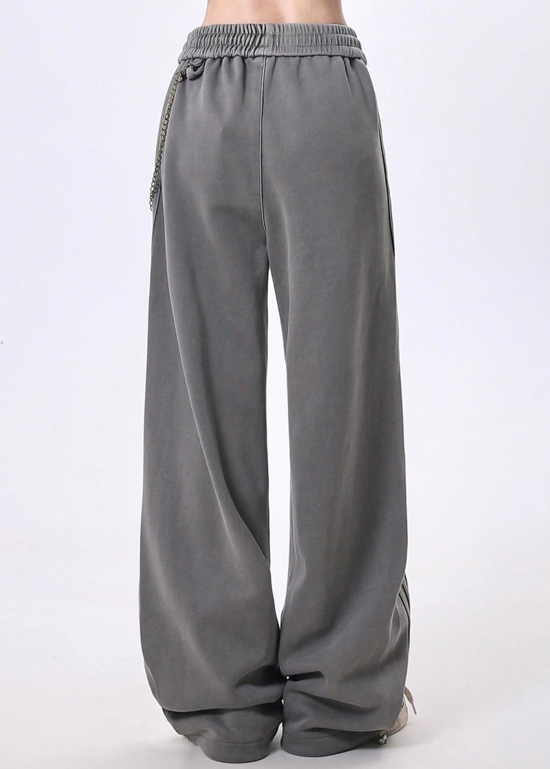 Grey Pockets Patchwork Elastic Waist Cotton Pants Spring