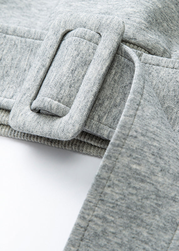 Grey Patchwork Sashes Sweatshirt Lantern Sleeve
