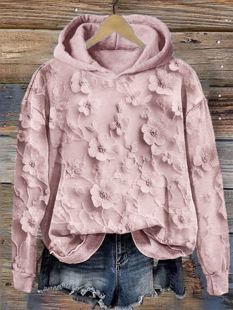 Comstylish 3d Floral Embroidered Lace Cozy Hoodie