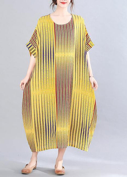 Yellow Striped Chiffon Oversize Summer Mid Dress