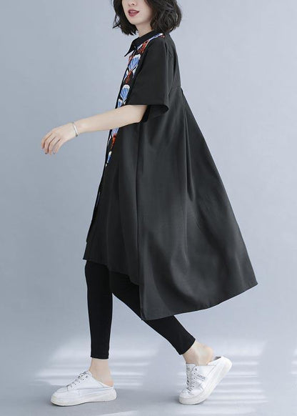 Black Print Asymmetrical Designlow High Design Vacation Summer Cotton Dress