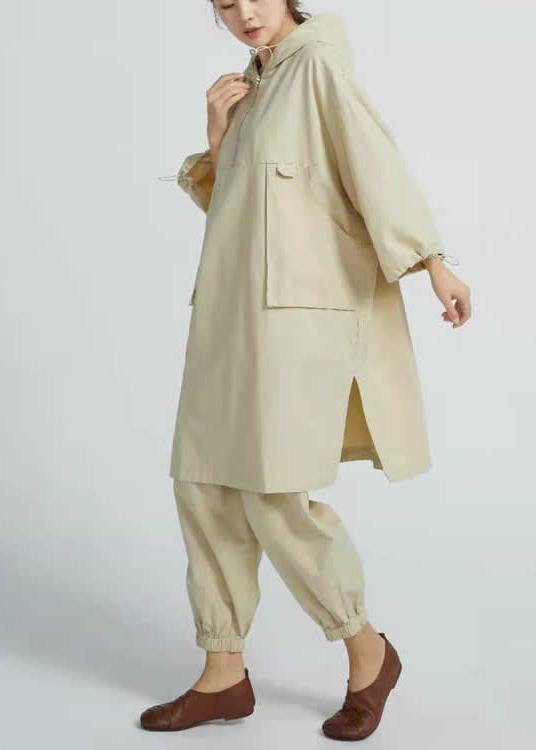 Side Open Cotton Loose Linen Tops Blouses Work Beige Shirts