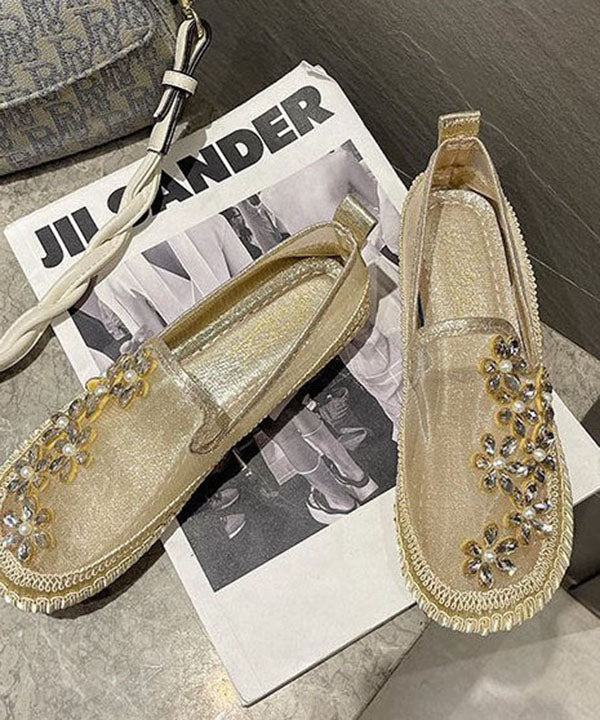 Gold Penny Loafers Breathable Mesh Retro Splicing Zircon