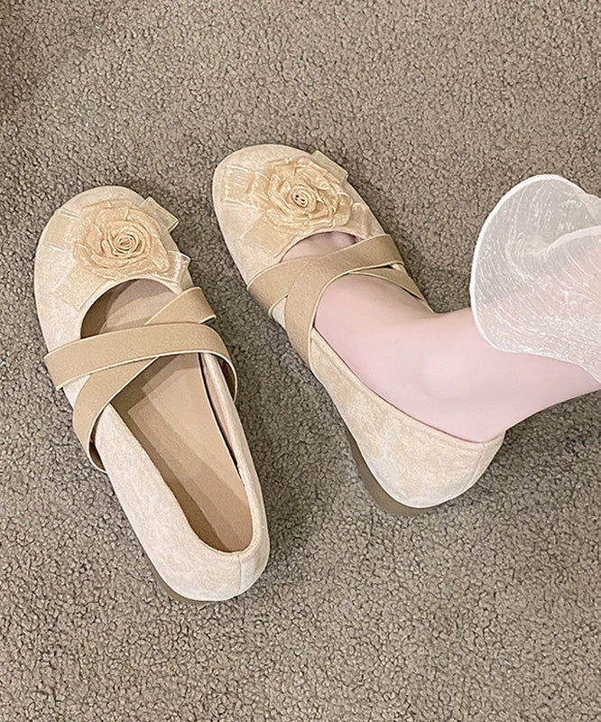 Apricot Cross Strap Splicing Suede Flat Feet Shoes