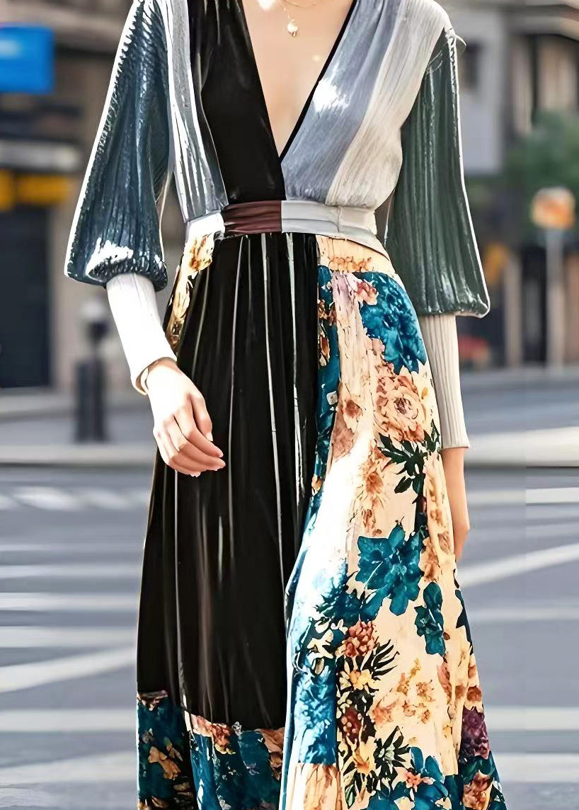 Diy Print Patchwork Exra Large Hem Silk Velour Holiday Dress Spring