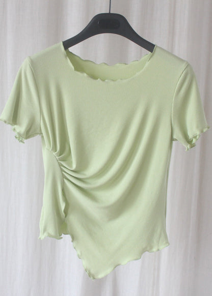 Grey Asymmetrical Wrinkled Short Sleeve