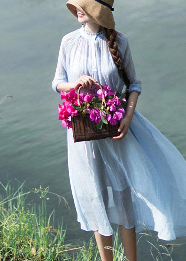 Diy Stand Button Summer Robes Wardrobes Sky Blue Dress