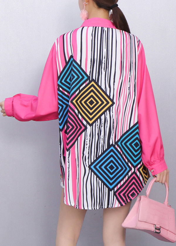 Modern Style Vibrant Striped Geometric Print Shirt Fall