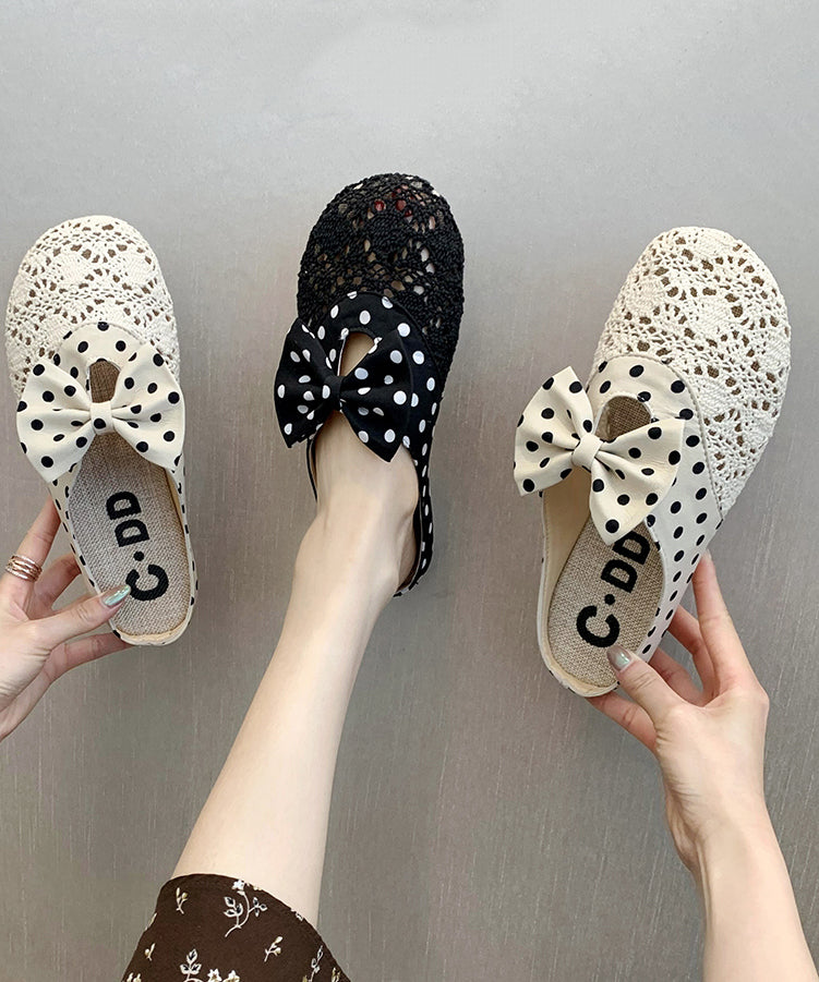 Black Bow Splicing Breathable Mesh Slide Sandals