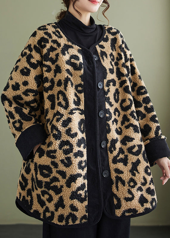 Leopard Pockets Fine Cotton Filled Faux Fur Coats Winter
