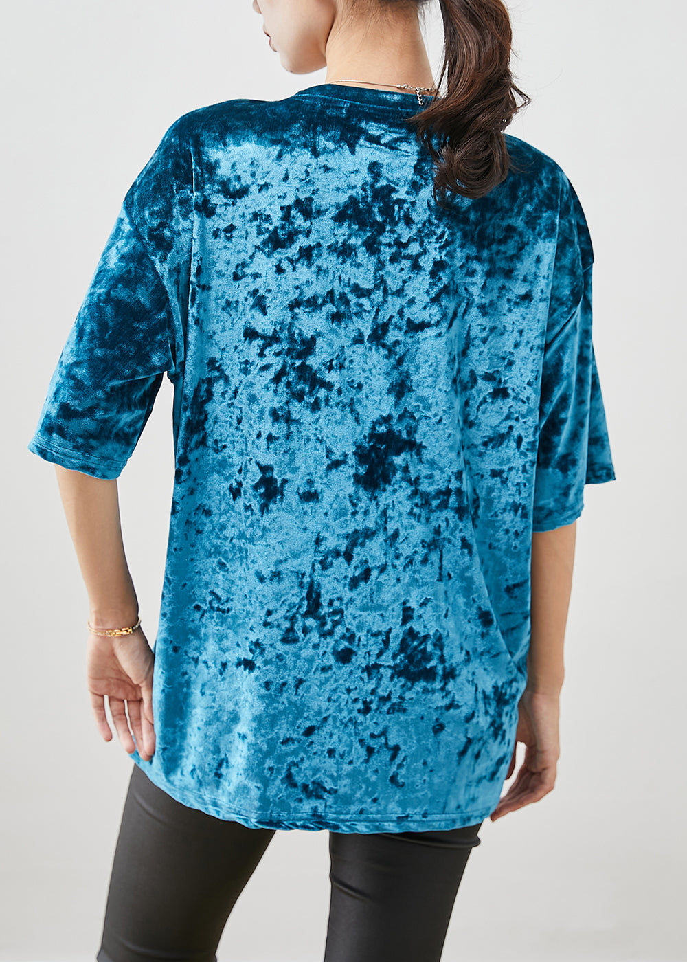 Green Print Silk Velour Pullover Oversized Short Sleeve