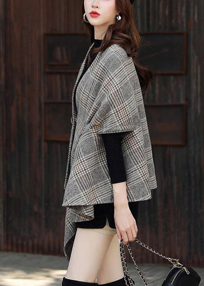 Plaid Asymmetrical Button Patchwork Cotton Coats Fall