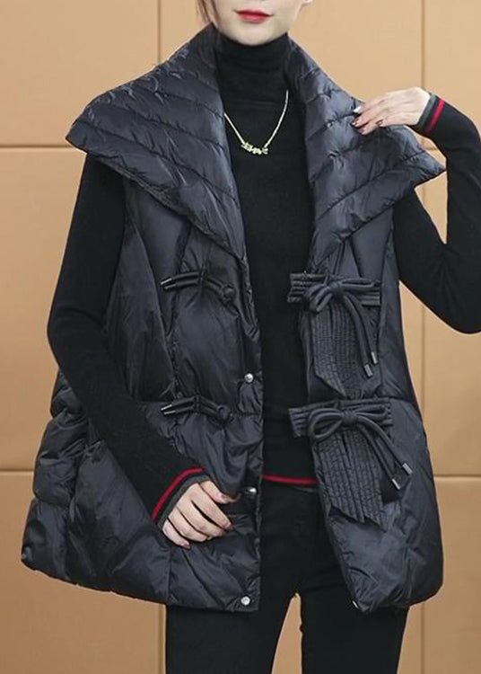 Black Peter Pan Collar Patchwork Duck Down Vest Sleeveless