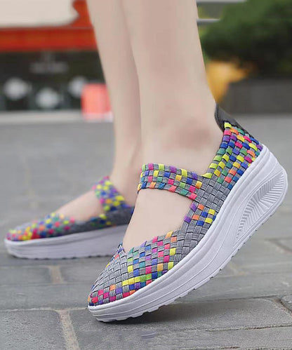 Purple Comfortable Knit Fabric Splicing Wedge Shoes