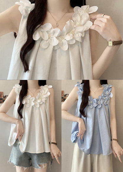 French White Oversized Cotton Vests Summer