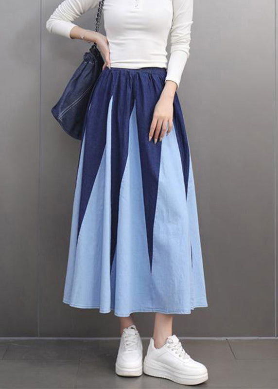 Modern Blue High Waist Patchwork a Line Skirt Spring