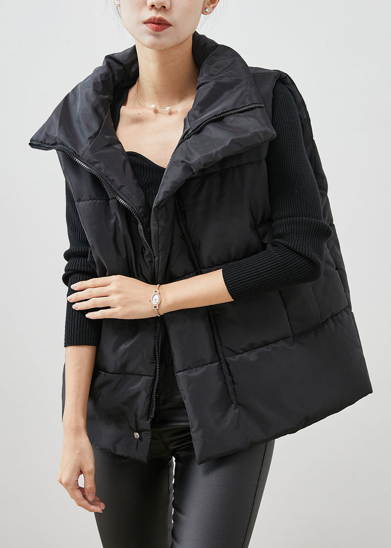 Black Oversized Pockets Fine Cotton Filled Vest Winter