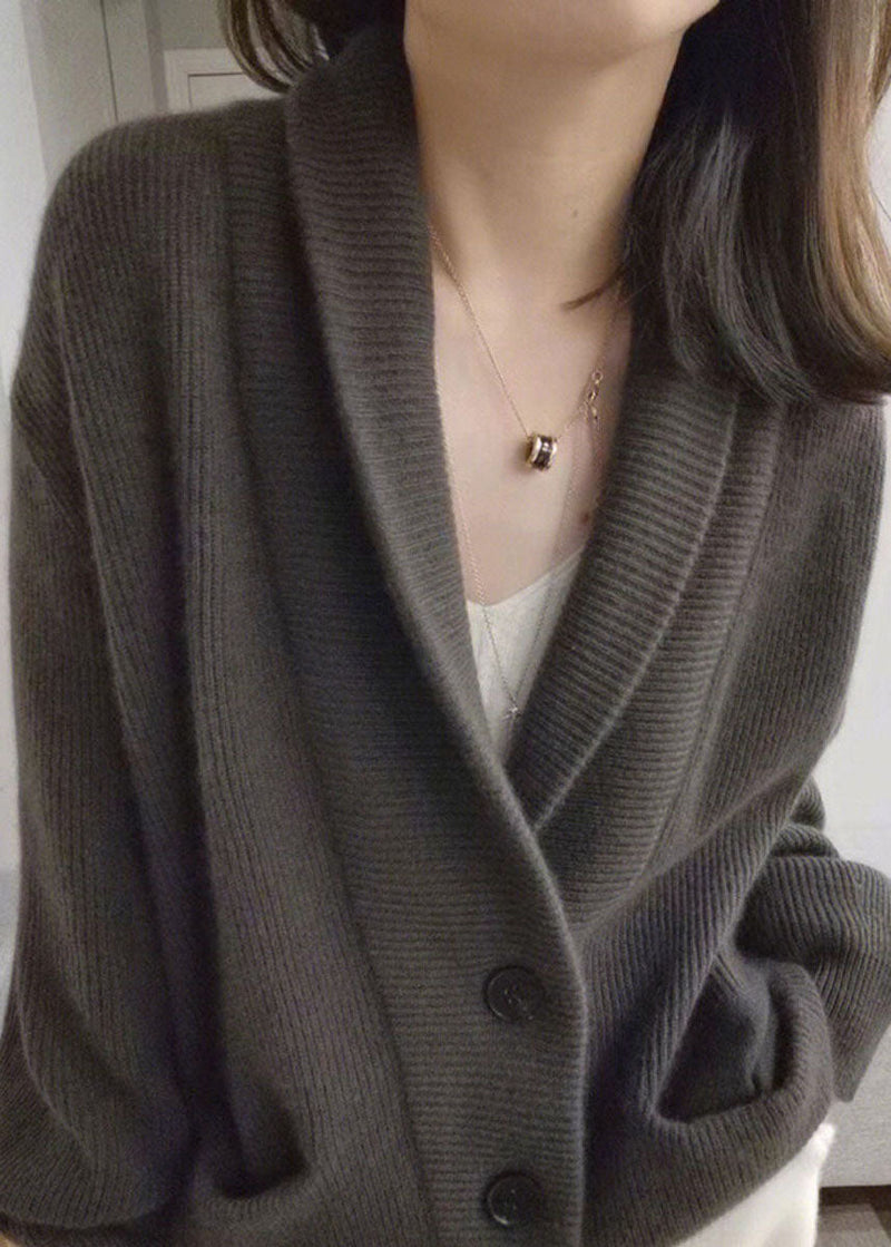 Grey V Neck Chunky Oversized Knit Cardigans Spring