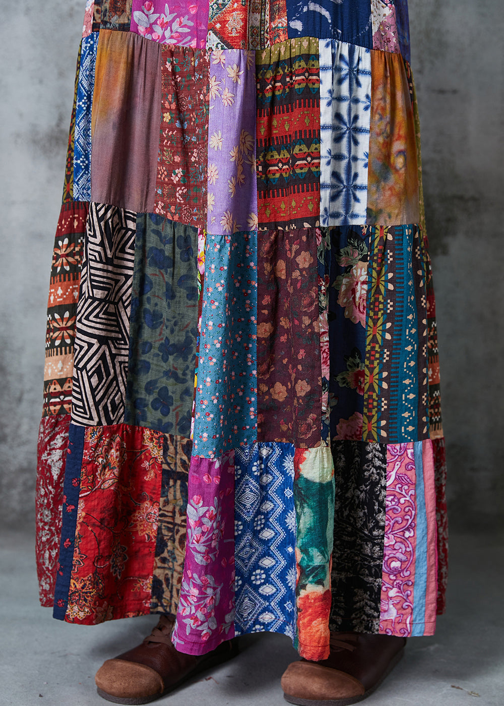 Color Block Patchwork Exra Large Hem Cotton Spaghetti Strap Dress Summer