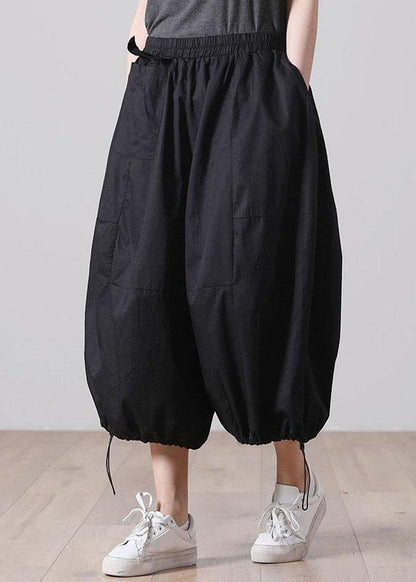 Classy Black Pockets Wide Leg Cotton Pants