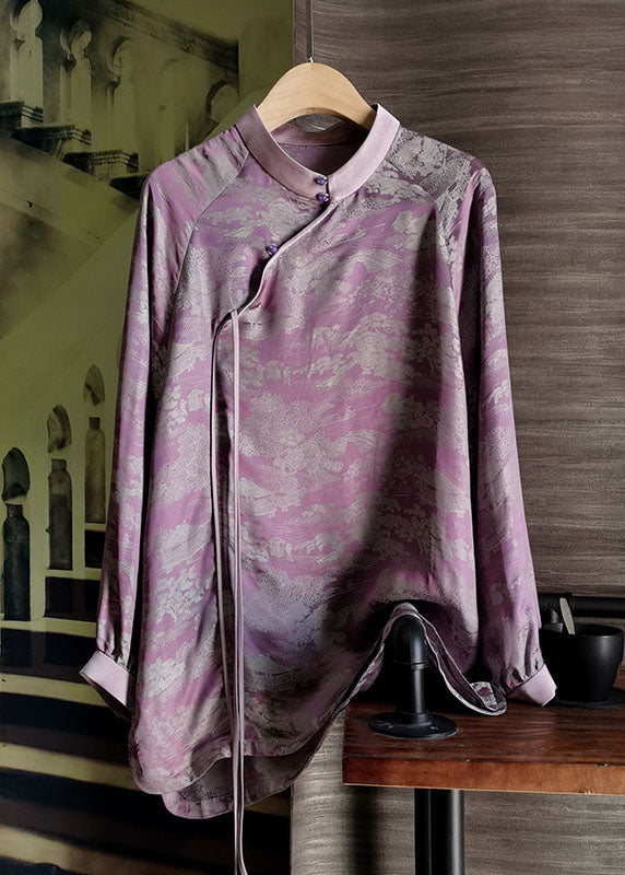 Purple Tasseled Patchwork Jacquard Silk Top Summer