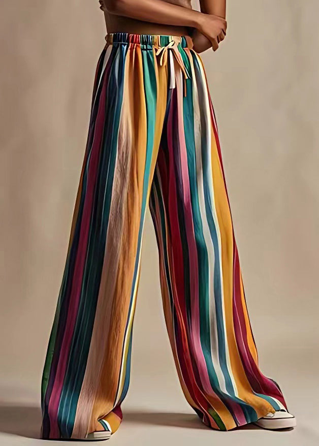 Original Design Striped Elastic Waist Cotton Blend Pants Summer