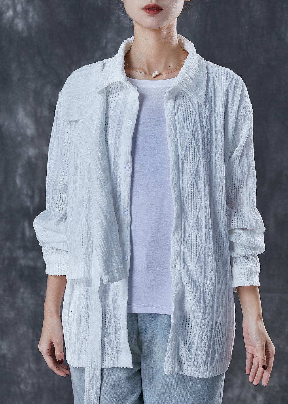 White Asymmetrical Lace Up Cotton Blouses Spring