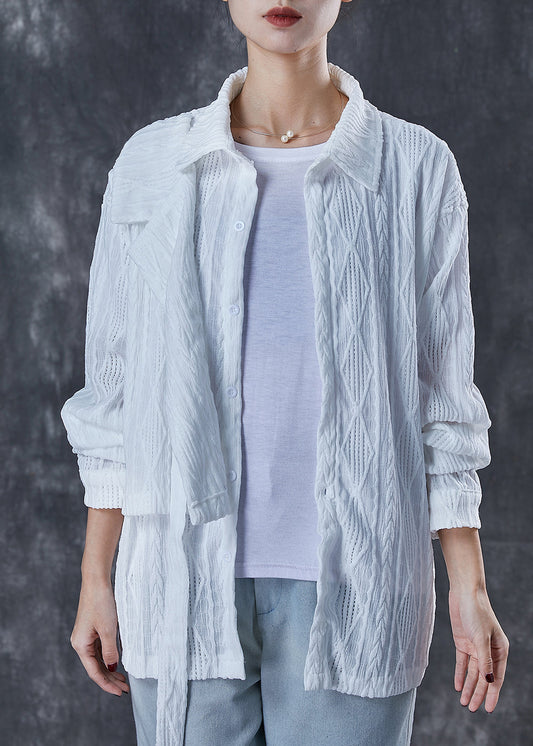 White Asymmetrical Lace Up Cotton Blouses Spring