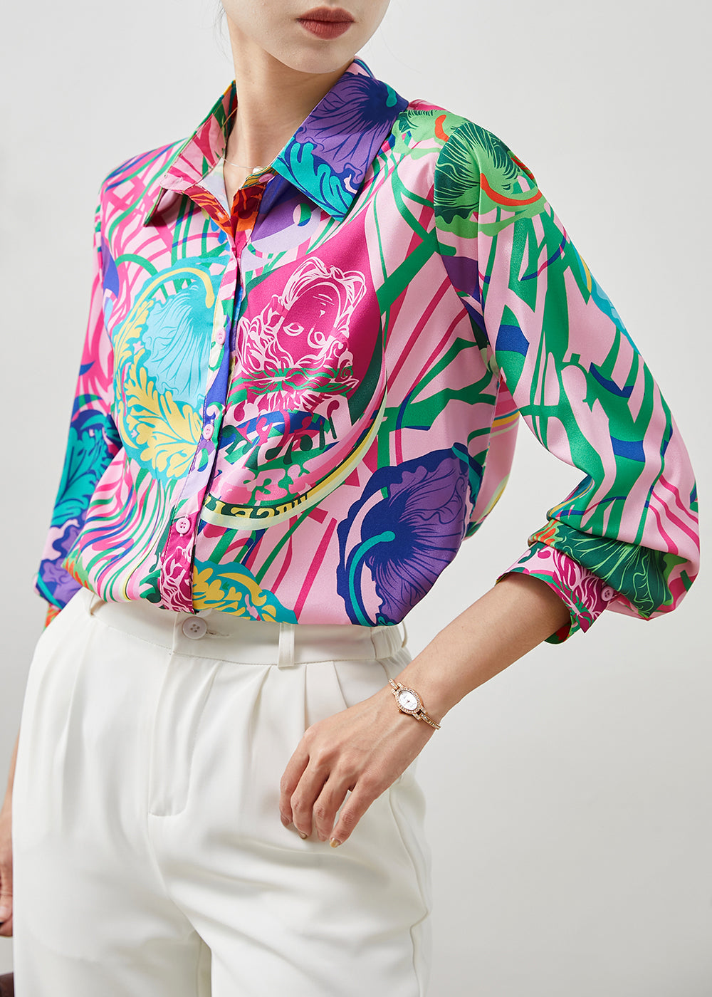 Purple Peter Pan Collar Print Chiffon Top Summer