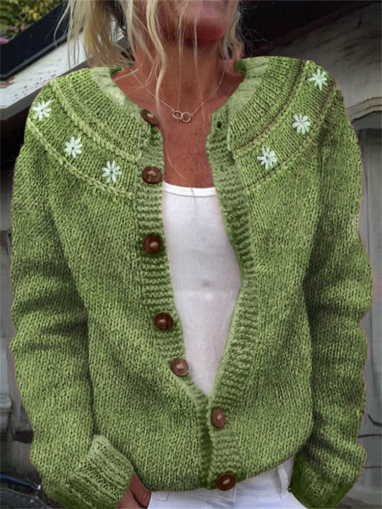 Classy Daisies Yoke Crochet Cozy Knit Cardigan artswardrobe