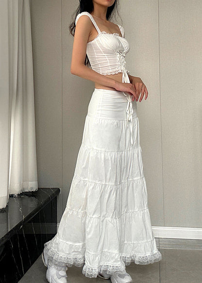 White Lace Tank and Skirts Cotton Two Pieces Set Sleeveless