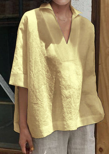 Pink V Neck Cotton Shirt Summer