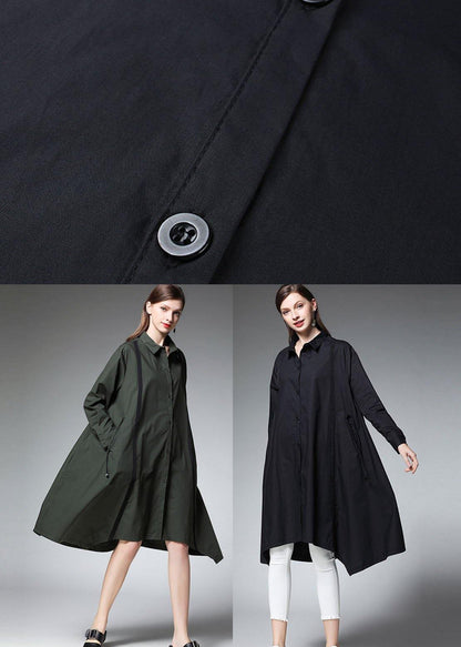 Tea Green Peterpan Collar Button Patchwork Fall Cotton Long Shirt