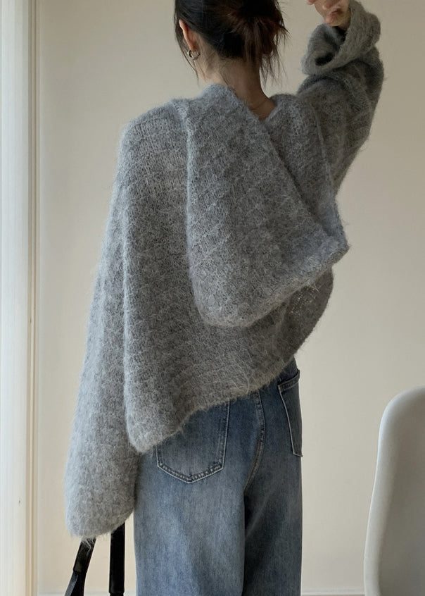 Grey Hooded Cotton Knit Sweaters Winter
