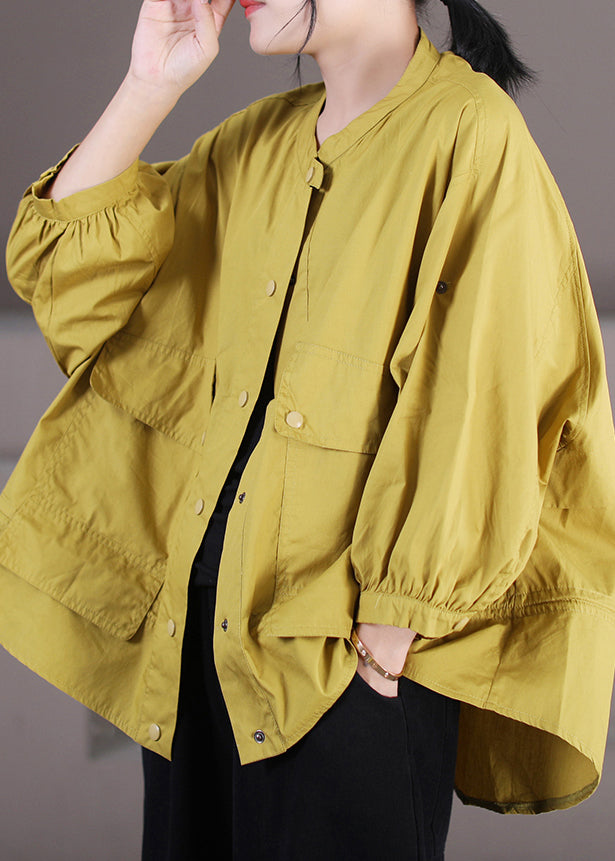 Boutique Yellow O-neck Button Low High Design Coats Long Sleeve