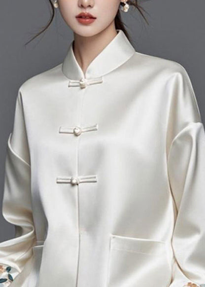 Modern White Embroidered Patchwork Silk Cotton Spring Coats