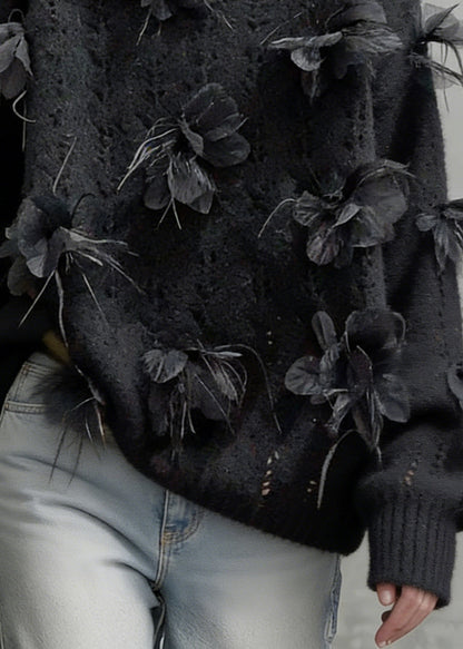 Black O-neck Hollow Out Knit Sweaters