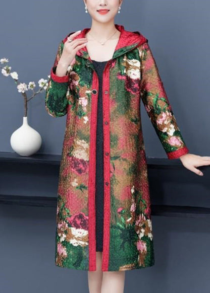 Loose Red Hooded Wrinkled Pockets Wear on Both Sides Cotton Coat Fall