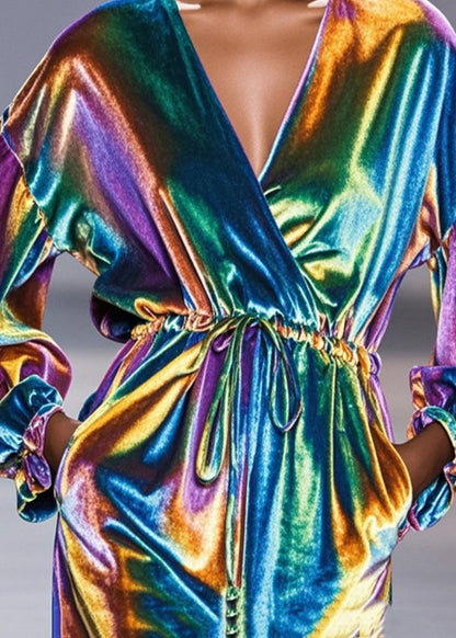 Silm Fit Gradient Color Cinched Silk Velour Holiday Dress Fall