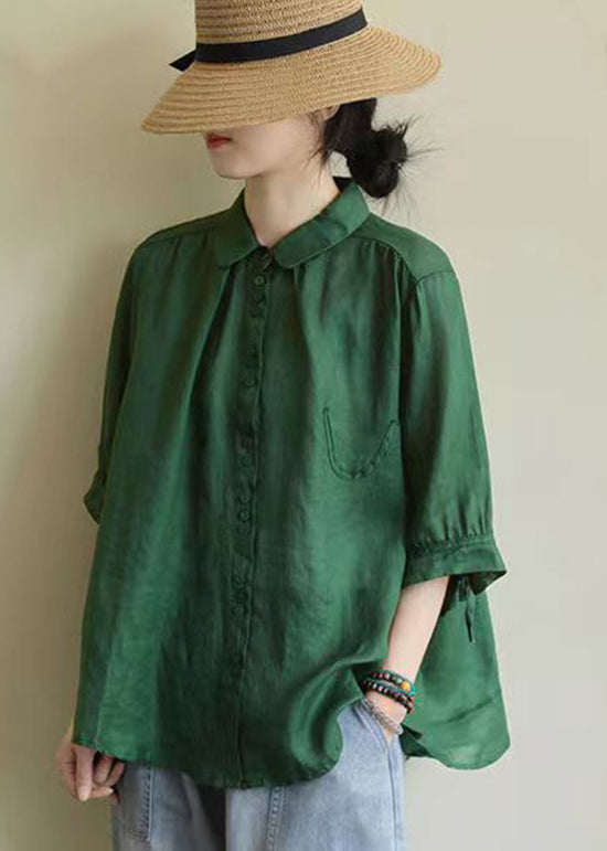 Pink Peter Pan Collar Patchwork Cotton Shirt Top Summer