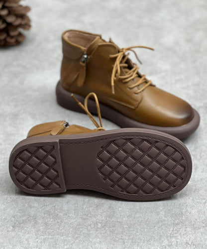 Cowhide Leather Boots Zippered Cross Strap Flat Boots