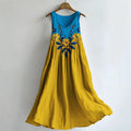 Boho Ukraine Floral Embroidered Contrast Patchwork Linen Dress artswardrobe