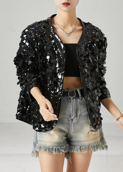Black Sequins Oversized Coat Spring