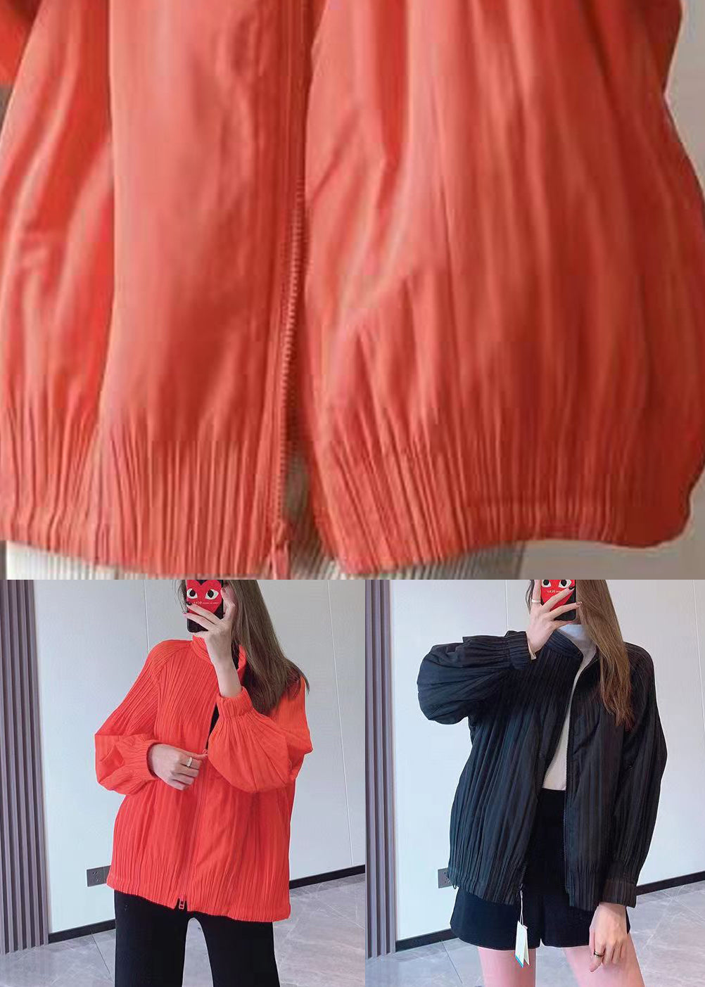 Orange Zip Up Fine Cotton Filled Thin Jackets Spring