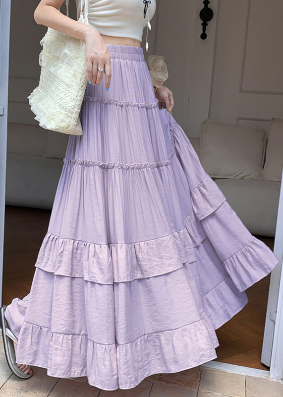 Purple Elastic Waist Draping a Line Skirts