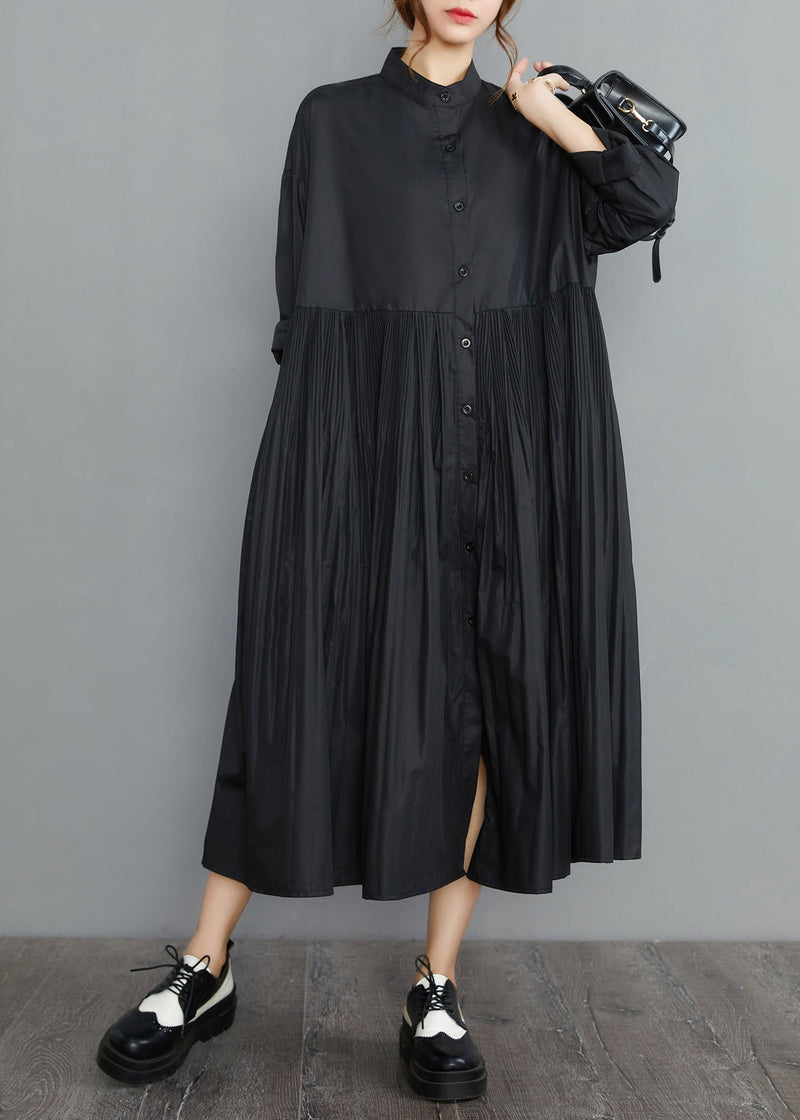 Simple Black Wrinkled Cotton Robe Dresses Spring